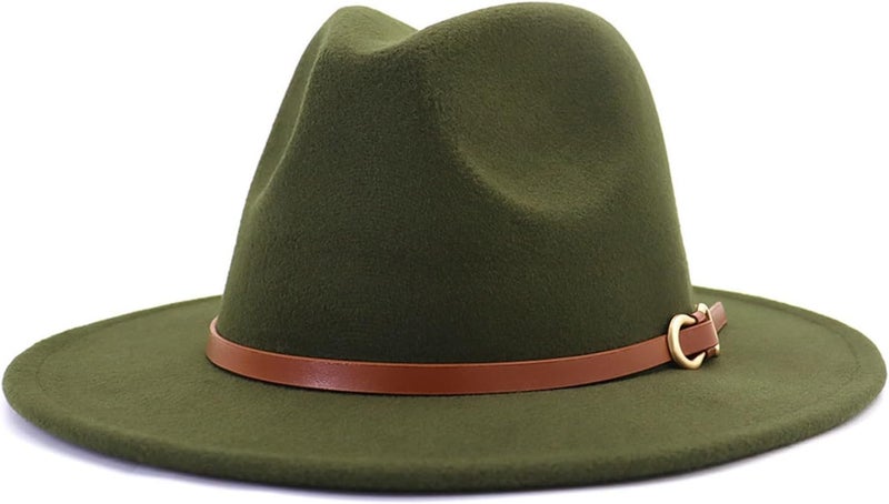 CCAKXCJJ Fedora Hats for Men Women Felt Jazz Hat Wide Brim Panama Hat with Belt Buckle - Image 1